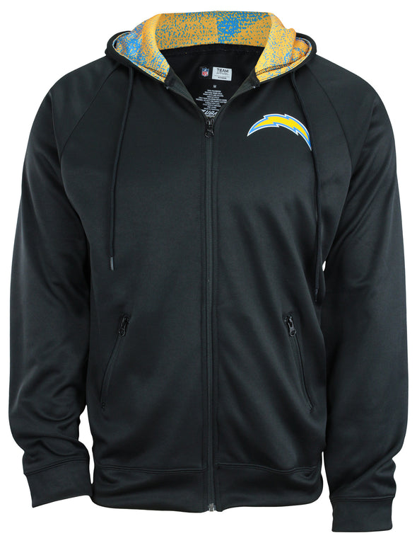 Zubaz Los Angeles Chargers NFL Men's Full Zip Fleece Hoodie Jacket, Black