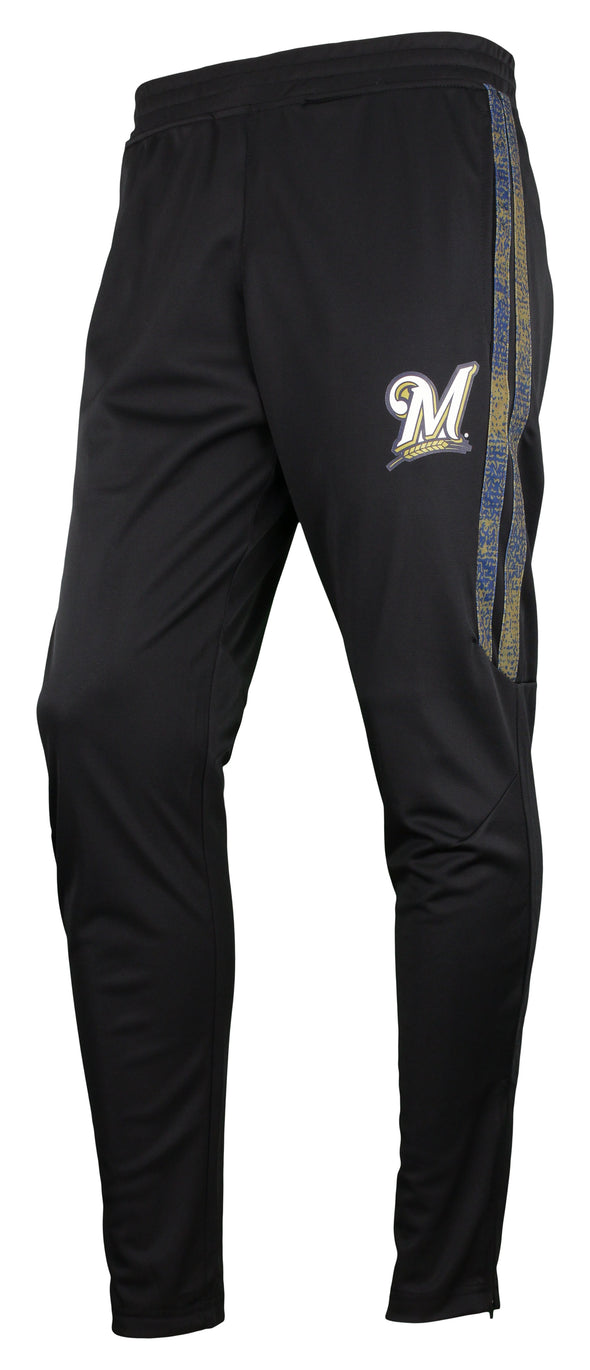 Zubaz MLB Men's Milwaukee Brewers Static Stripe Black Track Pants