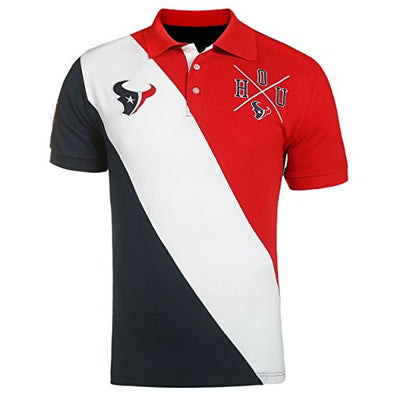 KLEW NFL Football Men's Houston Texans Rugby Diagonal Stripe Polo Shirt