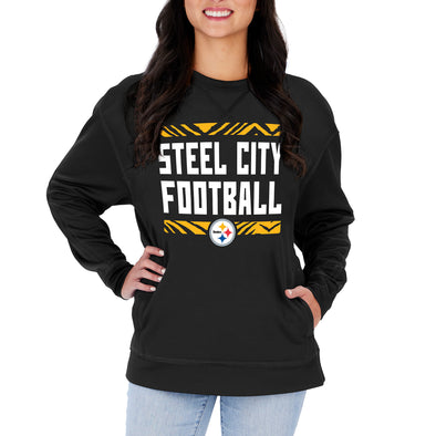 Zubaz NFL Women's Pittsburgh Steelers Team Color & Slogan Crewneck Sweatshirt