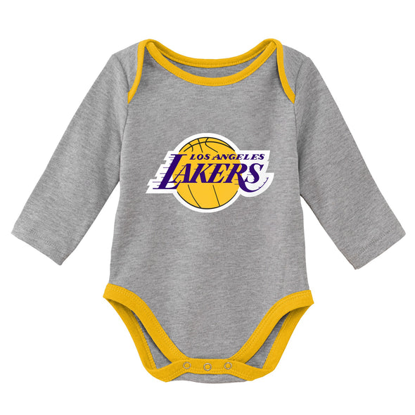 Outerstuff Los Angeles Lakers NBA Newborn Trophy 2-PC Creeper Set, Gold/Grey