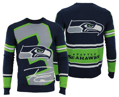 FOCO NFL Men's Seattle Seahawks Russell Wilson #3 Loud Player Sweater
