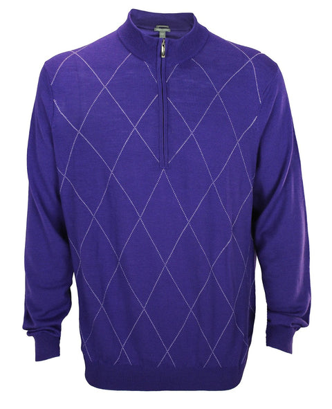 Ashworth Men's Diamond Merino Wool Half Zip Pullover Golf Sweater, Several Colors