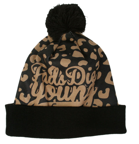 Flat Fitty Fads Die Young Cuff Pom Pom Winter Beanie Cap Hat, Several Colors