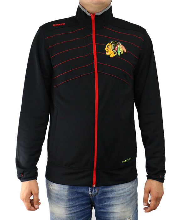 Reebok NHL Men's Chicago Blackhawks Center Ice Warm up Jacket, Black