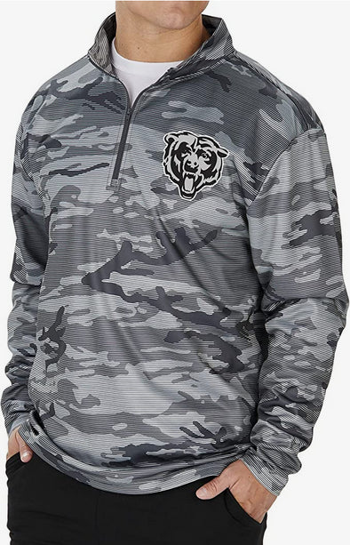 Zubaz Chicago Bears NFL Men's Grey Tonal Camo 1/4 Zip Pullover