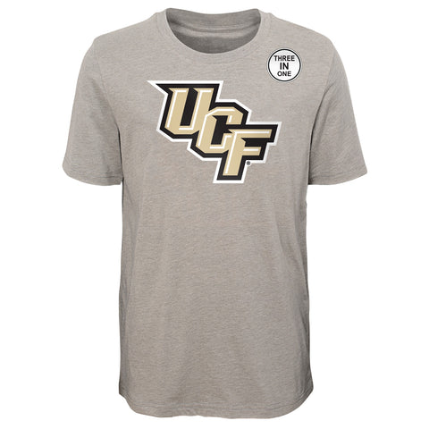 Outerstuff Central Florida Knights NCAA Boy's Youth (8-20) Goal Line Stand 3 in 1 Combo Tee, Black/Grey