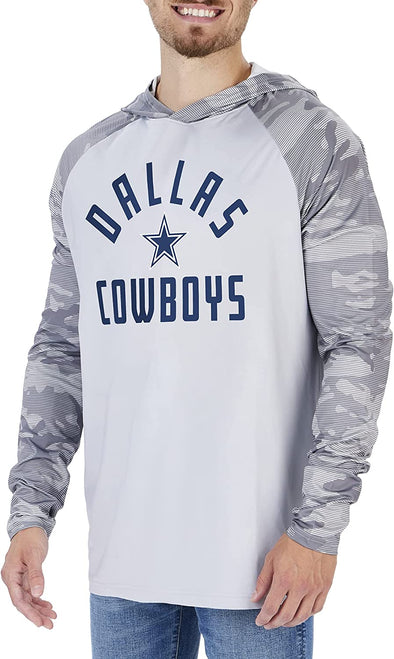 Zubaz Dallas Cowboys NFL Men's Grey Lightweight Hoodie w/ Tonal Camo Sleeves