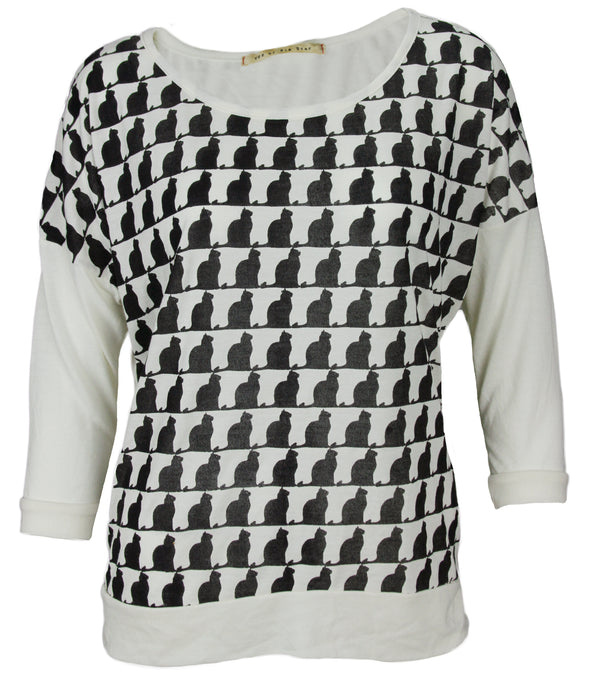 Big Star Women's Repeating Cat Graphics 3/4 Sleeve Shirt