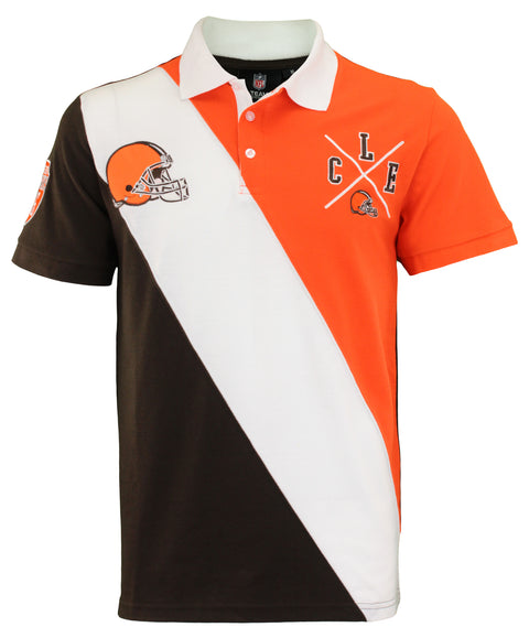 KLEW NFL Men's Clevleland Browns Diagonal Stripe Rugby Polo