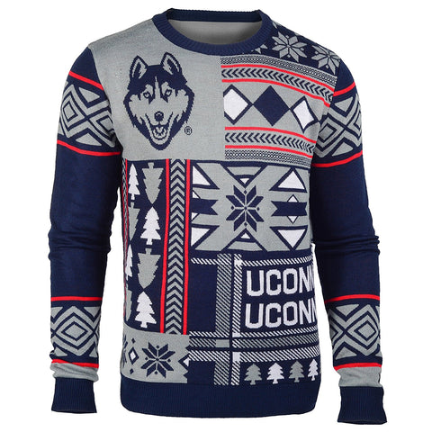 Forever Collectibles NCAA Men's Connecticut Huskies Patches Ugly Sweater
