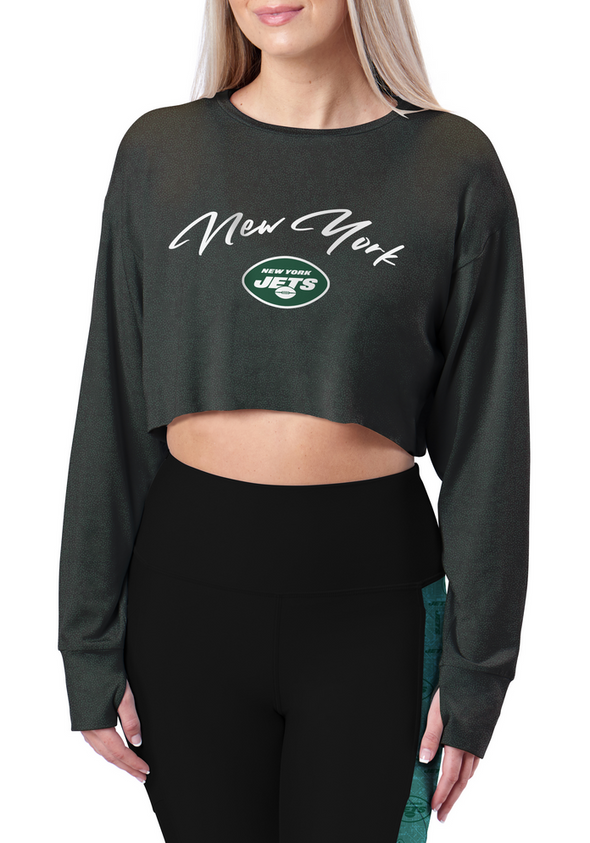 Certo By Northwest NFL Women's New York Jets Central Long Sleeve Cropt Top, Black