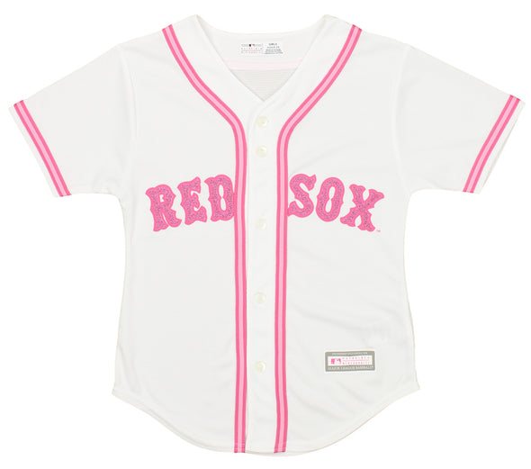 Outerstuff MLB Girls Youth (7-16) Boston Red Sox Pink Glitter White Team Jersey