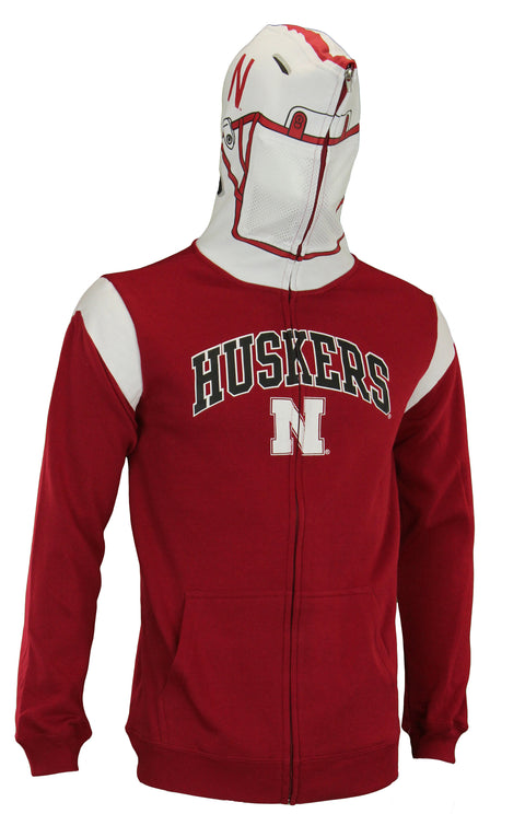 NCAA Youth Nebraska Cornhuskers Full Zip Helmet Masked Hoodie, Red
