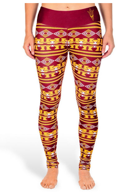 NCAA Women's Arizona State Sun Devils Aztec Print Leggings, Red