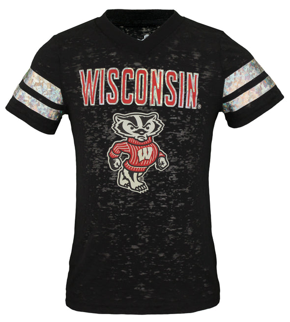 Genuine Stuff NCAA Youth Girls Wisconsin Badgers Opal Burnout V-Neck Shirt