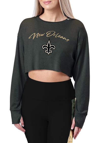 Certo By Northwest NFL Women's New Orleans Saints Central Long Sleeve Crop Top, Black