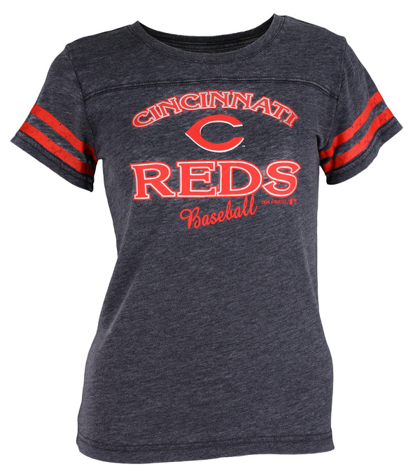 Outerstuff MLB Youth Girls (4-16) Cincinatti Reds Short Sleeve Burnout Tee Shirt