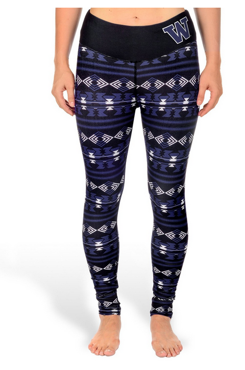 NCAA Women's Washington Huskies Aztec Print Leggings, Black