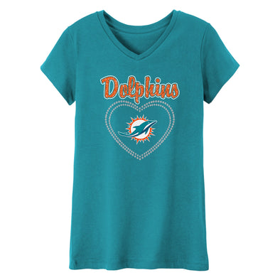Outerstuff NFL Youth Girls Miami Dolphins V-Neck Heart T-Shirt