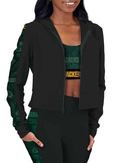 Certo By Northwest NFL Women's Green Bay Packers All Day Cropped Hoodie, Black