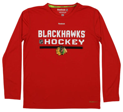 Reebok NHL Youth Chicago Blackhawks PlayDry Long Sleeve Tee, Red