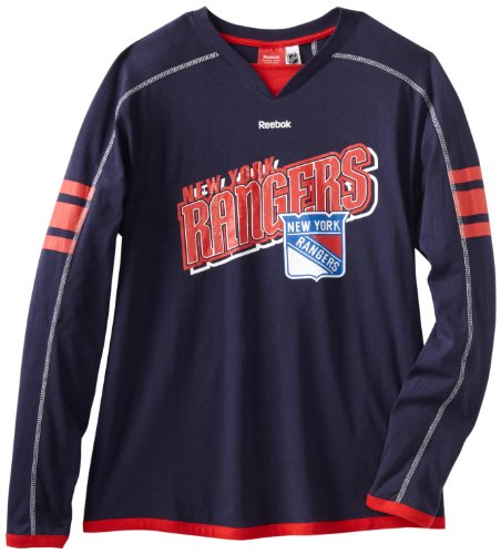 Reebok NHL Mens New York Rangers Long Sleeve Jersey Shirt Top, Navy