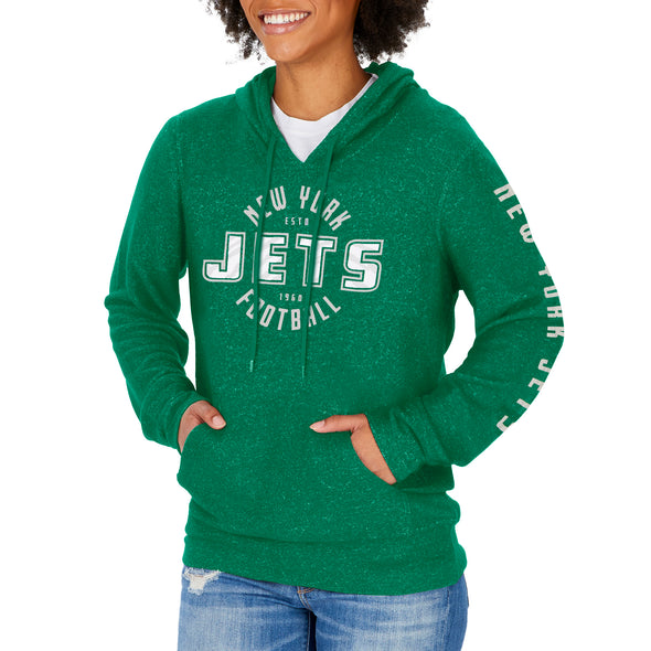 Zubaz NFL Women's New York Jets Marled Soft Pullover Hoodie