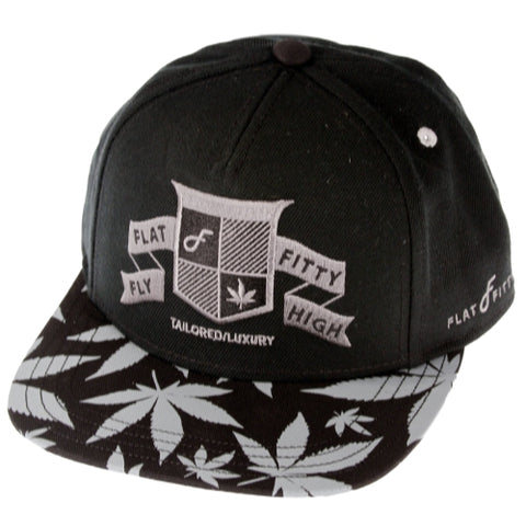 Flat Fitty Fly High Snapback Cap Marijuana Leaf 50 Cent Hat, Black, One Size