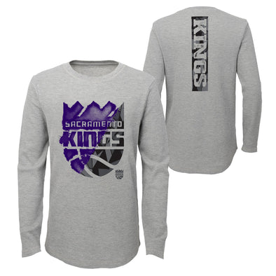 Outerstuff NBA Youth (8-20) Sacramento Kings Black Out Waffle Knit Thermal Tee Shirt