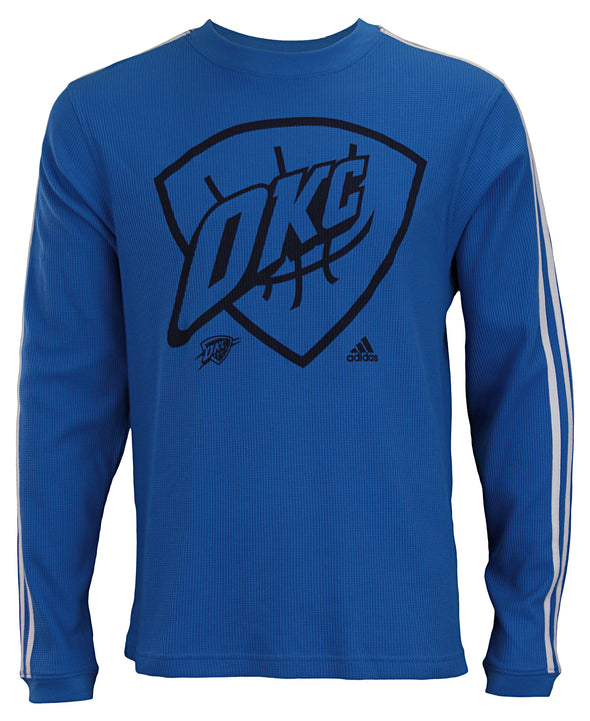 Adidas NBA Men's Oklahoma City Thunder 3-Stripe Long Sleeve Thermal Shirt, Blue