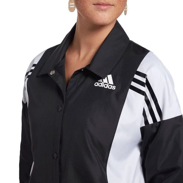 Adidas Women's Coach 3-Stripes Athletic Lightweight Jacket, Black/White