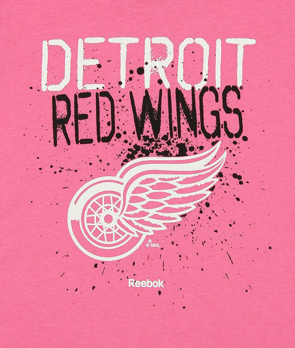 Reebok NHL Youth Girls Detroit Red Wings Short Sleeve Graffiti Tee, Pink