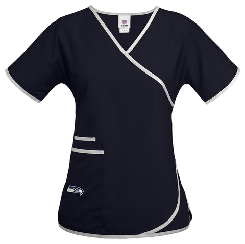 Fabrique Innovations NFL Women's Seattle Seahawks Team Logo Wrap Scrub Top