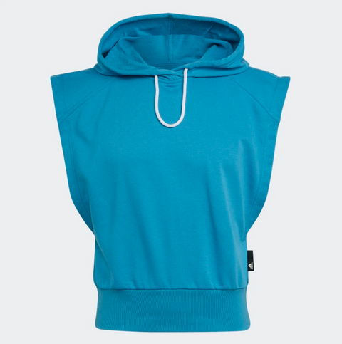 Adidas Women's Studio Lounge Short Sleeve Hooded Sweatshirt Top, Craft Blue