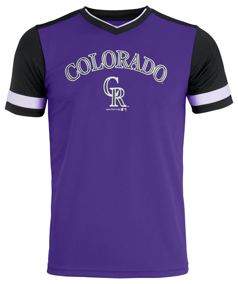 Outerstuff Colorado Rockies MLB Boy's Youth (4-18) Short Sleeve Pin-Dot Tee, Purple