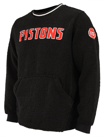 FISLL NBA Men's Detroit Pistons Moto Sherpa Crew Neck Sweatshirt
