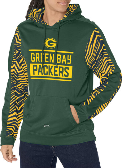 Zubaz NFL Men's Green Bay Packers Team Color with Zebra Accents Pullover Hoodie