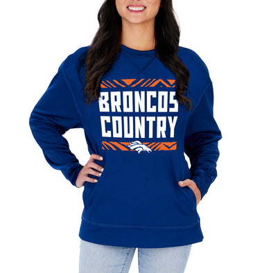 Zubaz NFL Women's Denver Broncos Team Color & Slogan Crewneck Sweatshirt