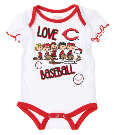 MLB Infants Cincinnati Reds Peanuts Love Baseball Creeper, White