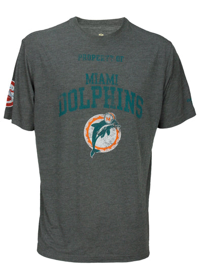 Reebok Mens NFL Football Miami Dolphins Short Vintage Sleeve Shirt, Grey