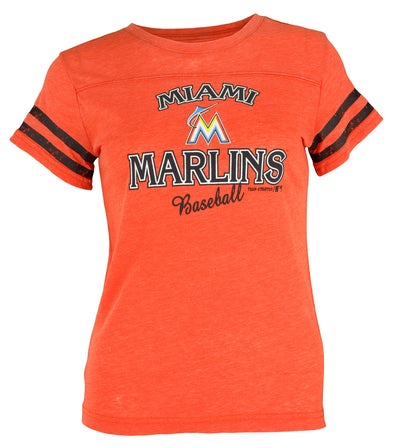 Outerstuff MLB Youth Girls (4-16) Miami Marlins Short Sleeve Burnout Tee Shirt
