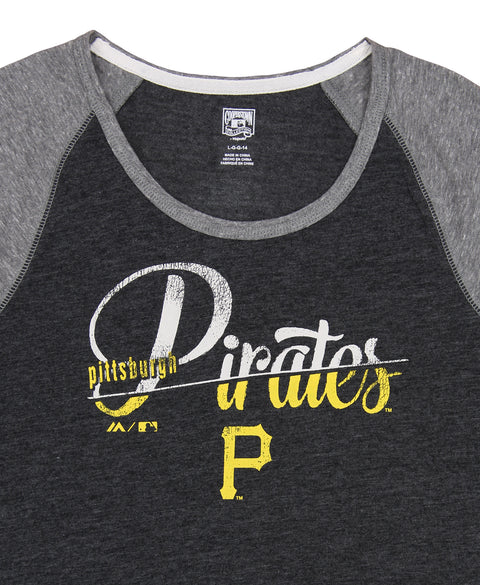 Baseball MLB Youth Girls Pittsburgh Pirates Old Fashionished Vintage Raglan Tee