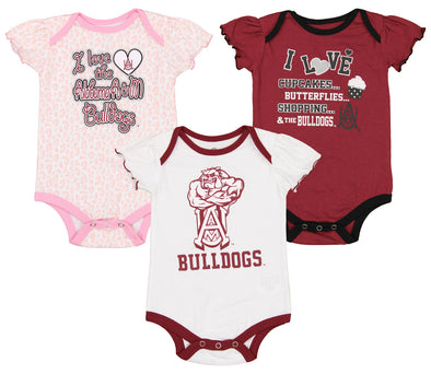 Outerstuff NCAA Infant Girls Alabama A&M Bulldogs Three Piece Creeper Set