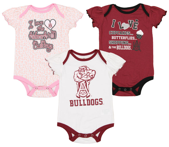 Outerstuff NCAA Infant Girls Alabama A&M Bulldogs Three Piece Creeper Set