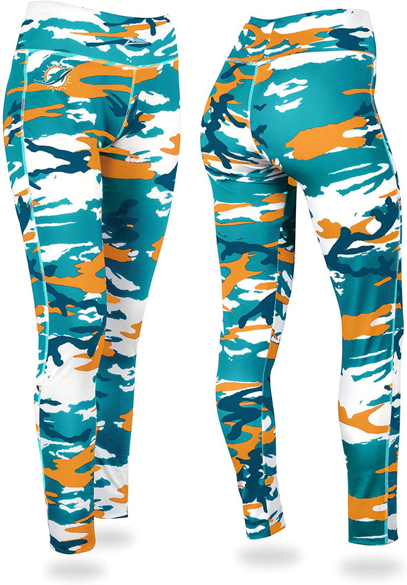 Zubaz Miami Dolphins NFL Women's Camo Print Legging, Aqua/Orange