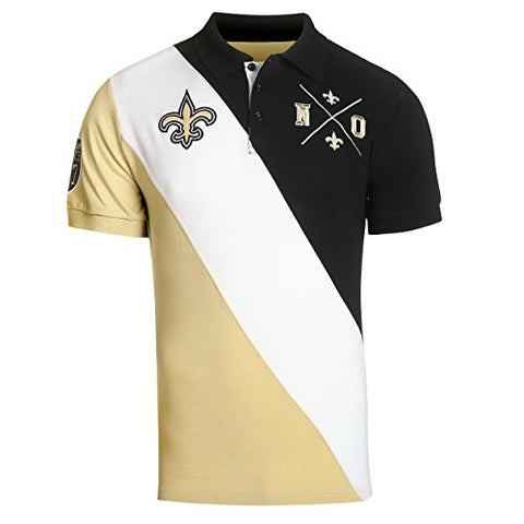 KLEW NFL Football Men's New Orleans Saints Rugby Diagonal Stripe Polo Shirt