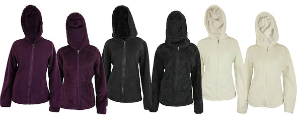 Weatherproof Women's Reversible Full Zip Hooded Polar Fleece&Faux Fur Jacket, Color Options