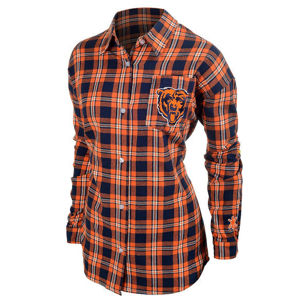 Forever Collectibles NFL Women's Chicago Bears Check Long Sleeve Flannel Shirt