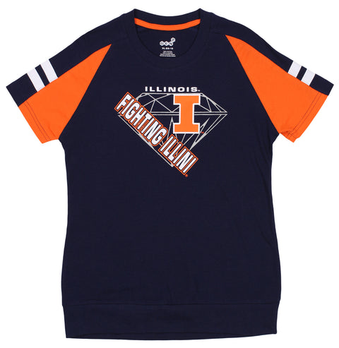 Gen2 NCAA Youth Girls (7-16) Illinois Fighting Illini Bejeweled Banded Bottom Tee